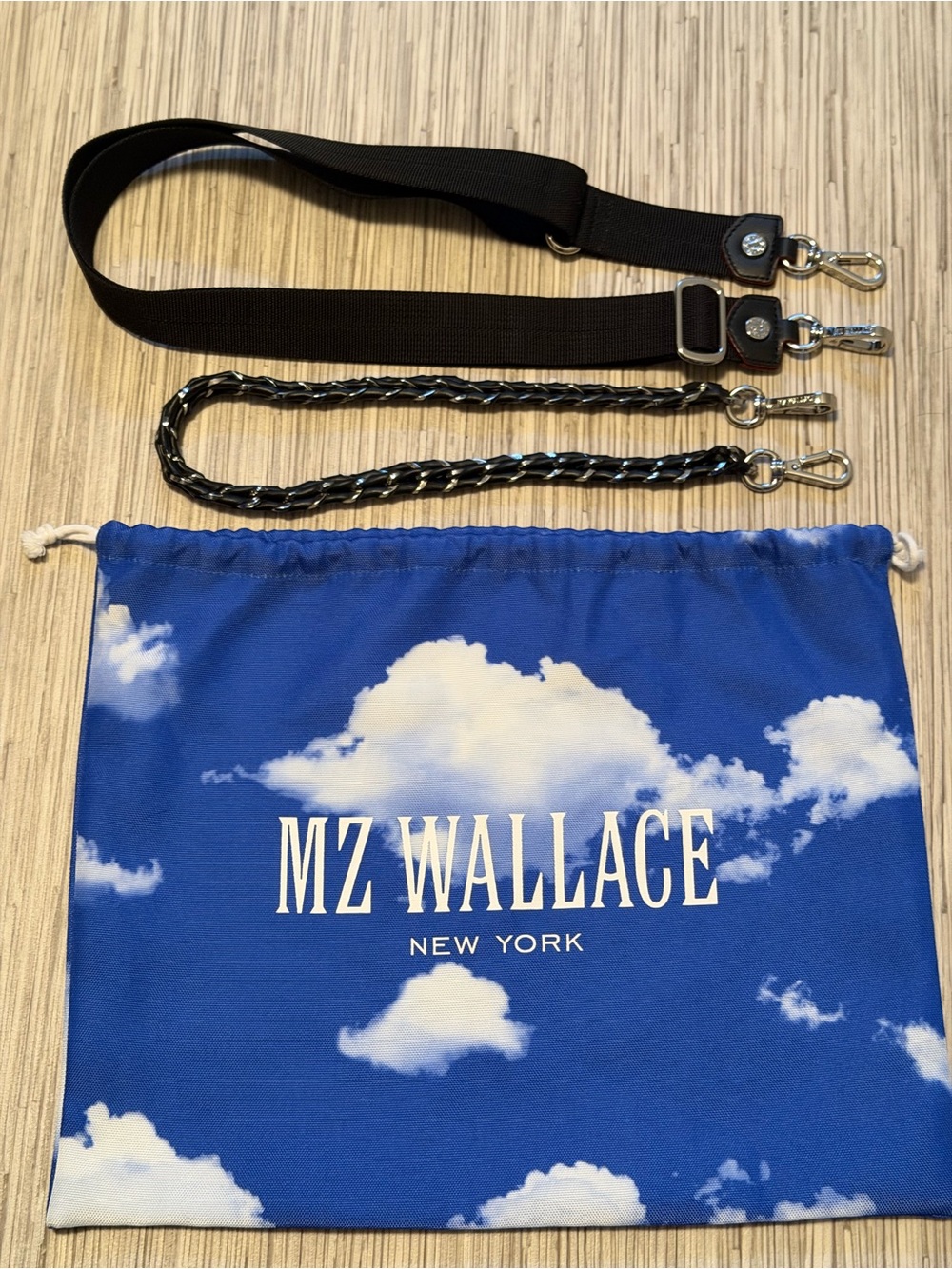 MZ Wallace Blue Cloud Drawstring Dust Bag with Black Straps